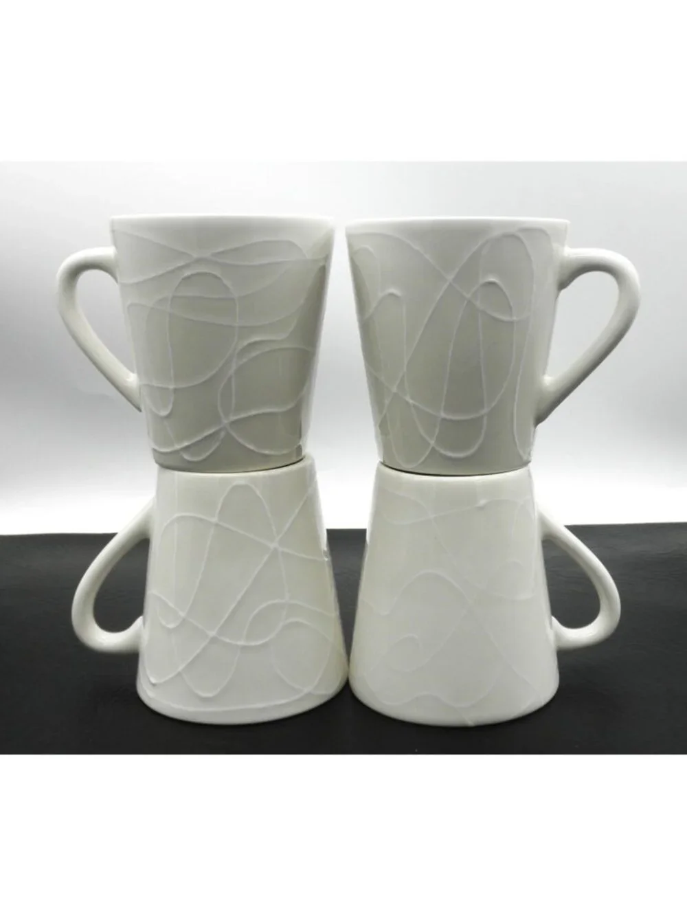 Marketplace Brand Cream Embossed Abstract Swirl Pattern 10 Ounce Mugs Set of 4 - Picture 10 of 12